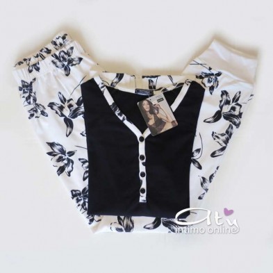 Pigiama estivo Intimami ID569 fiori nero o blu - pigiami online donna