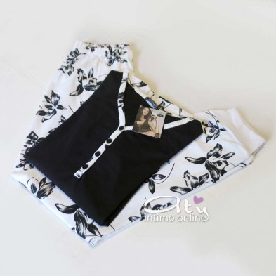Pigiama estivo Intimami ID569 fiori nero o blu - pigiami online donna