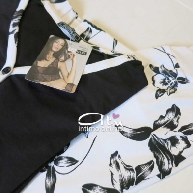 Pigiama estivo Intimami ID569 fiori nero o blu - pigiami online donna