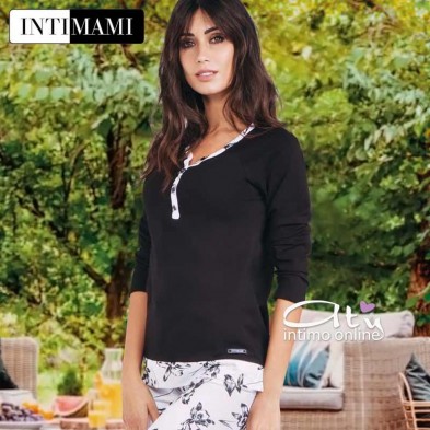 Pigiama estivo Intimami ID569 fiori nero o blu - pigiami online donna