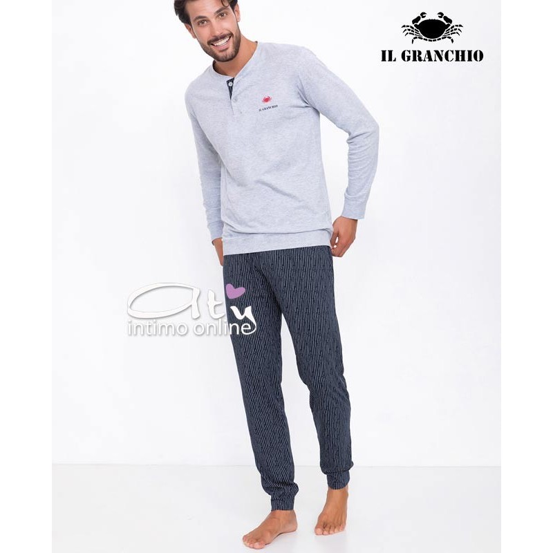 Il Granchio pigiama estivo GP356 Grigio e Blu notte con polsi - pigiami uomo online