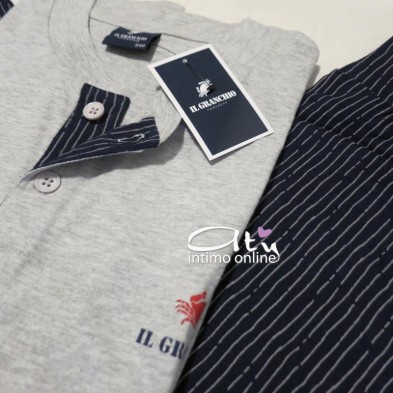 Il Granchio pigiama estivo GP356 Grigio e Blu notte con polsi - pigiami uomo online