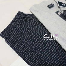 Il Granchio pigiama estivo GP356 Grigio e Blu notte con polsi - pigiami uomo online