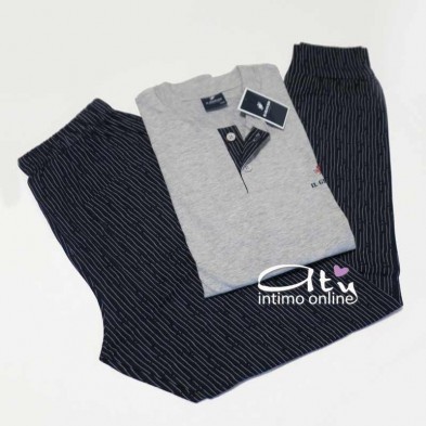 Il Granchio pigiama estivo GP356 Grigio e Blu notte con polsi - pigiami uomo online