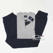 Il Granchio pigiama estivo GP356 Grigio e Blu notte con polsi - pigiami uomo online