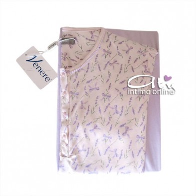 Pigiama estivo donna color confetto con fiori e fiocchi 3019 Venere