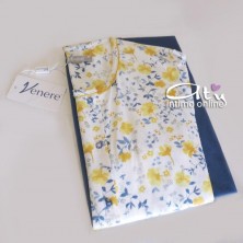 Pigiama estivo femminile color Bianco e Jeans con fiori Gialli 3094 Venere