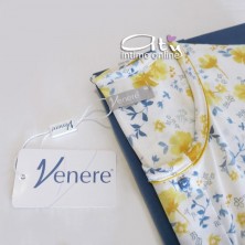 Pigiama estivo femminile color Bianco e Jeans con fiori Gialli 3094 Venere