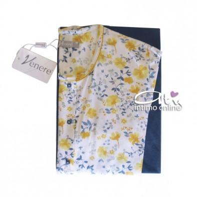Pigiama estivo femminile color Bianco e Jeans con fiori Gialli 3094 Venere