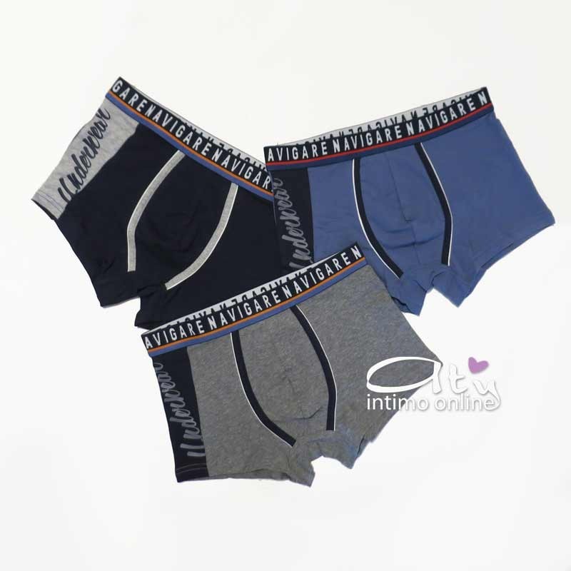 Navigare Boxer B2956Z Tris liscio con scritta e contrasti line Navy - mutande online