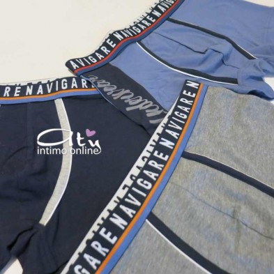 Navigare Boxer B2956Z Tris liscio con scritta e contrasti line Navy - mutande online