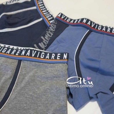 Navigare Boxer B2956Z Tris liscio con scritta e contrasti line Navy - mutande online