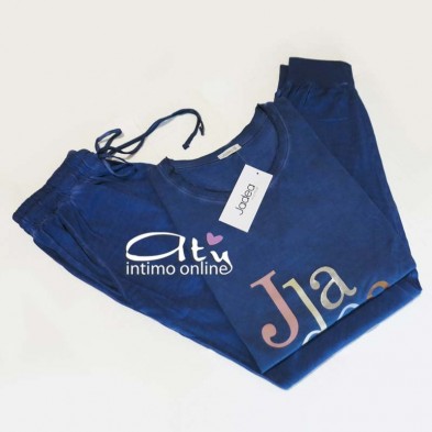 Pigiama Jadea blu o grigio cotone denim slavato 3116 - pigiami donna