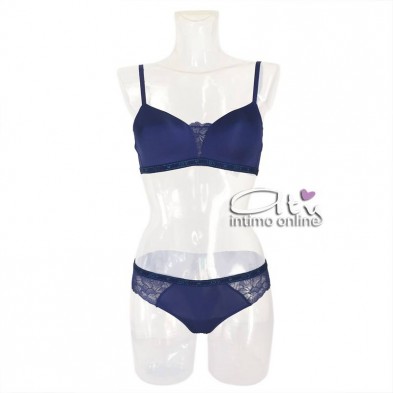 Completo con reggiseno triangolo blu Infiore  MAR 1969 + mutanda brasiliana donna
