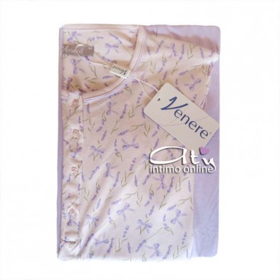 Pigiama da donna a mezza manica color confetto con fiori e fiocchi 3021 Venere