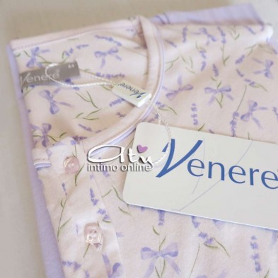 Pigiama da donna a mezza manica color confetto con fiori e fiocchi 3021 Venere