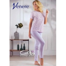 Pigiama da donna a mezza manica color confetto con fiori e fiocchi 3021 Venere