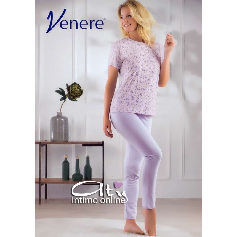 Pigiama da donna a mezza manica color confetto con fiori e fiocchi 3021 Venere