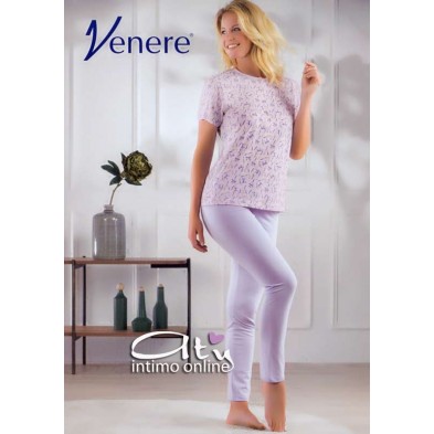 Pigiama da donna a mezza manica color confetto con fiori e fiocchi 3021 Venere