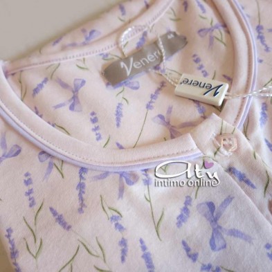 Camicia mezza manica color confetto con fiori e fiocchi 3017 Venere notte donna