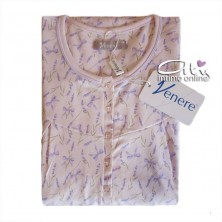Camicia mezza manica color confetto con fiori e fiocchi 3017 Venere notte donna