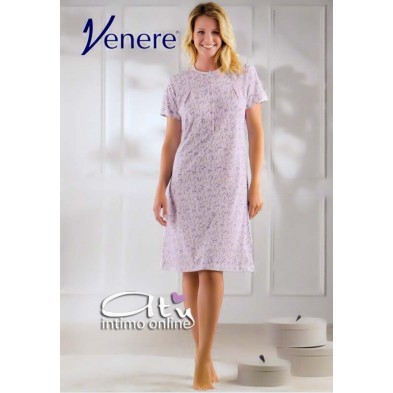 Camicia mezza manica color confetto con fiori e fiocchi 3017 Venere notte donna