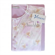 Pigiama estivo color bianco e lilla con fiore rosa e giallo 3082 Venere notte donna