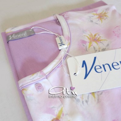 Pigiama estivo color bianco e lilla con fiore rosa e giallo 3082 Venere notte donna