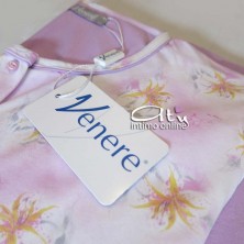 Pigiama estivo color bianco e lilla con fiore rosa e giallo 3082 Venere notte donna