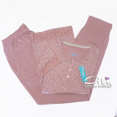 Pigiama da donna Infiore LaNuit Valentine rosa in cotone piccoli cuori VAT462