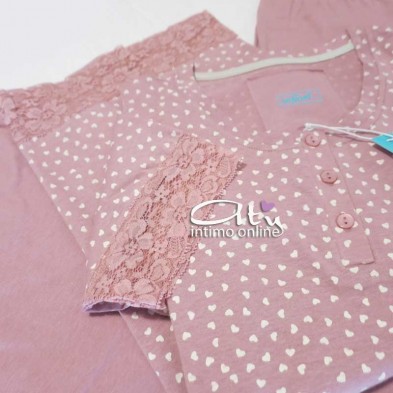 Pigiama da donna Infiore LaNuit Valentine rosa in cotone piccoli cuori VAT462