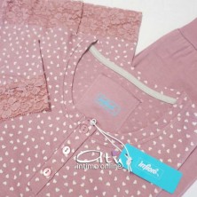 Pigiama da donna Infiore LaNuit Valentine rosa in cotone piccoli cuori VAT462