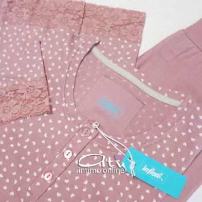Pigiama da donna Infiore LaNuit Valentine rosa in cotone piccoli cuori VAT462