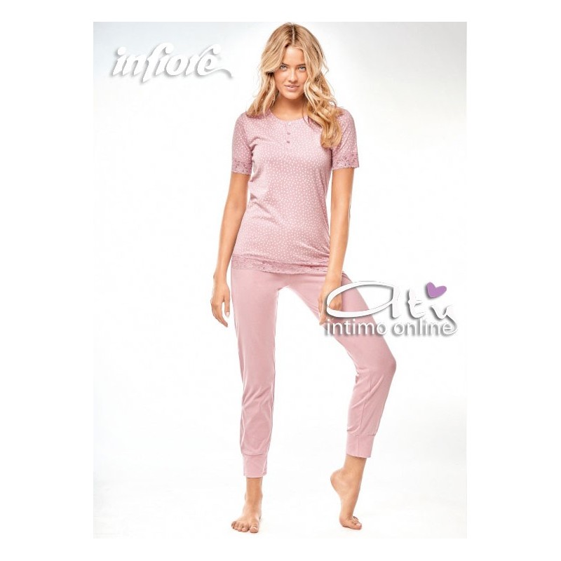 Pigiama da donna Infiore LaNuit Valentine rosa in cotone piccoli cuori VAT462