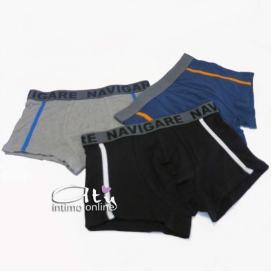Navigare Boxer B2956Z Tris liscio con piping su entrambi i fianchi intimo uomo