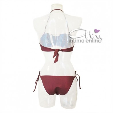Bikini donna due pezzi Fascia mare bordeaux con texture + tanga annodato SièLei FA05