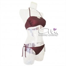 Bikini donna due pezzi Fascia mare bordeaux con texture + tanga annodato SièLei FA05