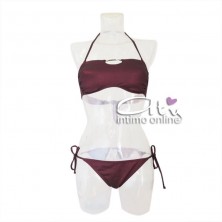 Bikini donna due pezzi Fascia mare bordeaux con texture + tanga annodato SièLei FA05