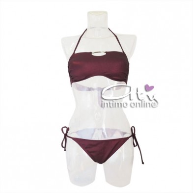 Bikini donna due pezzi Fascia mare bordeaux con texture + tanga annodato SièLei FA05