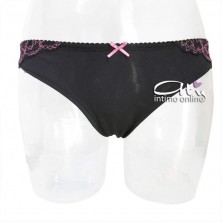 Jadea Chic reggiseno balconetto + mutanda nera con balza di pizzo fuxia 4143