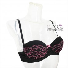 Jadea Chic reggiseno balconetto + mutanda nera con balza di pizzo fuxia 4143