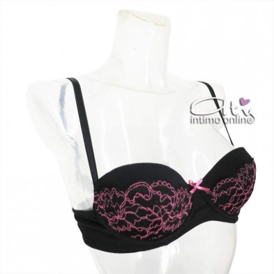 Jadea Chic reggiseno balconetto + mutanda nera con balza di pizzo fuxia 4143