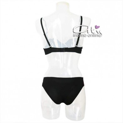 Jadea Chic reggiseno balconetto + mutanda nera con balza di pizzo fuxia 4143