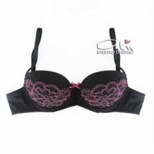 Jadea Chic reggiseno balconetto + mutanda nera con balza di pizzo fuxia 4143