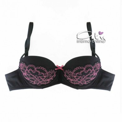 Jadea Chic reggiseno balconetto + mutanda nera con balza di pizzo fuxia 4143