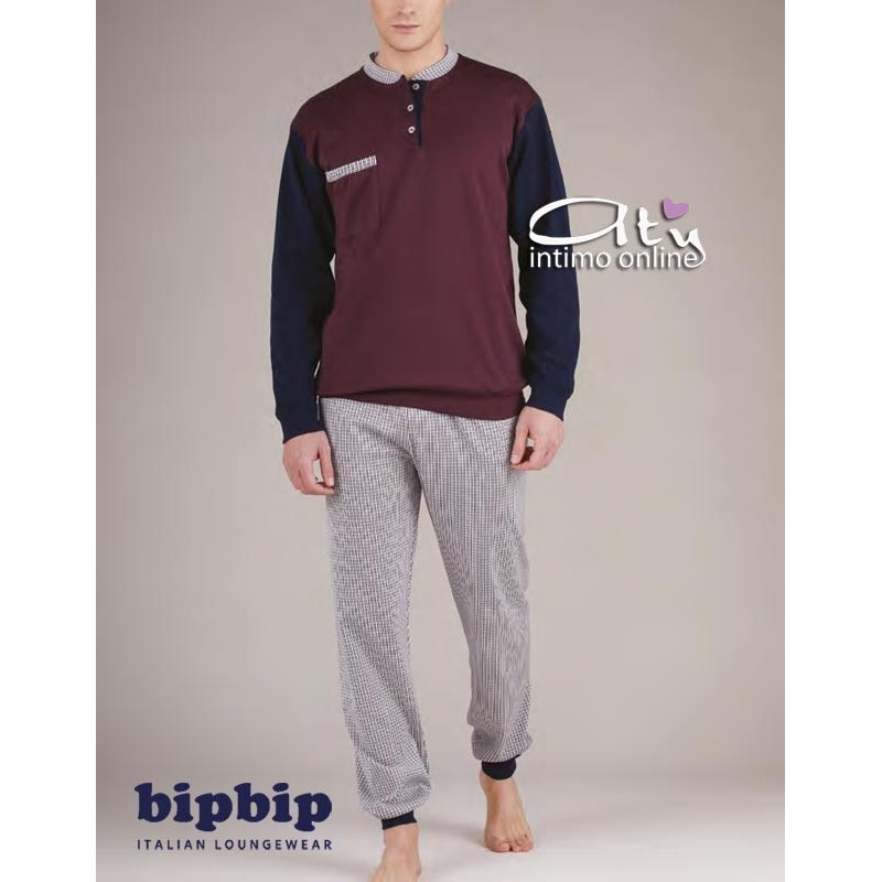BipBip 6429 pigiama uomo serafino in caldo cotone pipping quadrettati