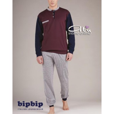 BipBip 6429 pigiama uomo serafino in caldo cotone pipping quadrettati