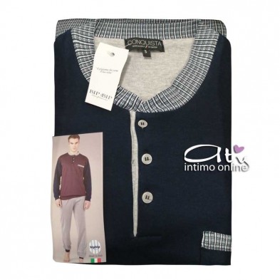 BipBip 6429 pigiama uomo serafino in caldo cotone pipping quadrettati