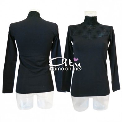 Maglia lupetto Jadea taglio cuore pois rombi flock