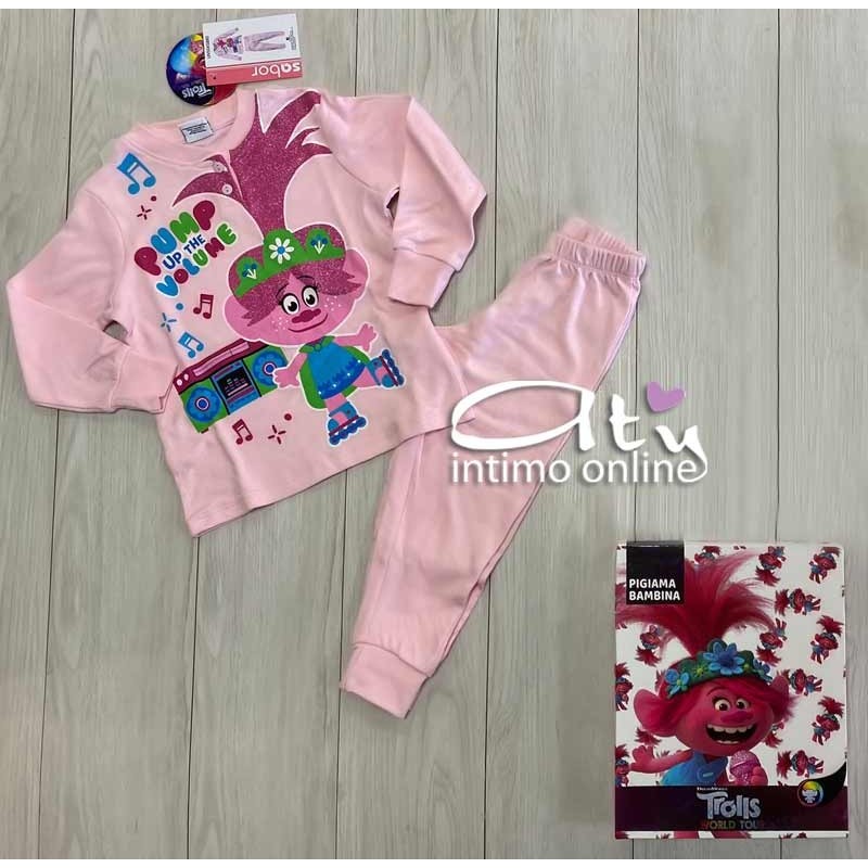 Pigiama Trolls bimba 3-7 anni rosa o rosa fuxia